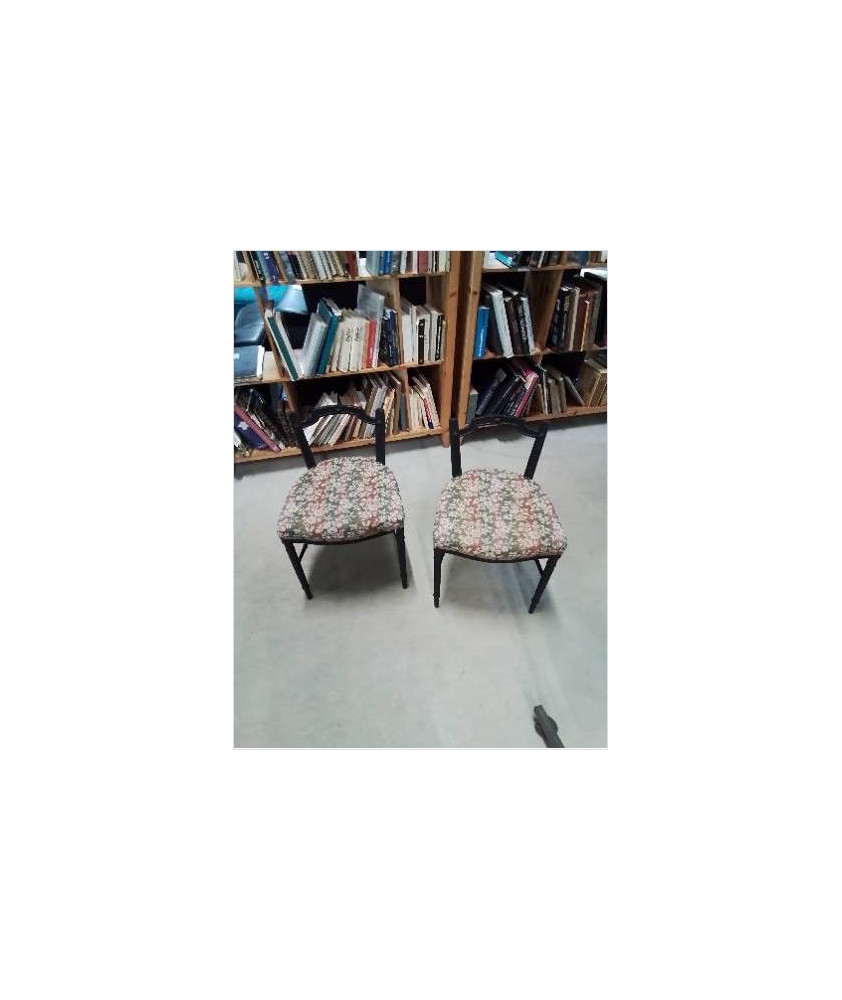 PAIRE DE CHAISES BOIS NOIRCI CAPITONNE TISSU FLEURI NAPOLÉON III 