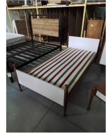 LIT BOIS CLAIR ET BLANC + SOMMIER 90X190 ANNEES 70