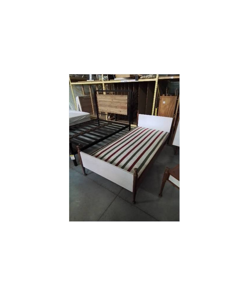 LIT BOIS CLAIR ET BLANC + SOMMIER 90X190 ANNEES 70