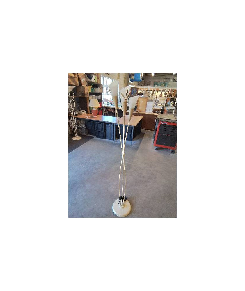 LAMPADAIRE MÉTAL CRÈME 3 FEUX VERRE BLANC 