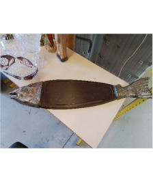 PLAT A POISSON BOIS ET METAL ARGENTÉ 
