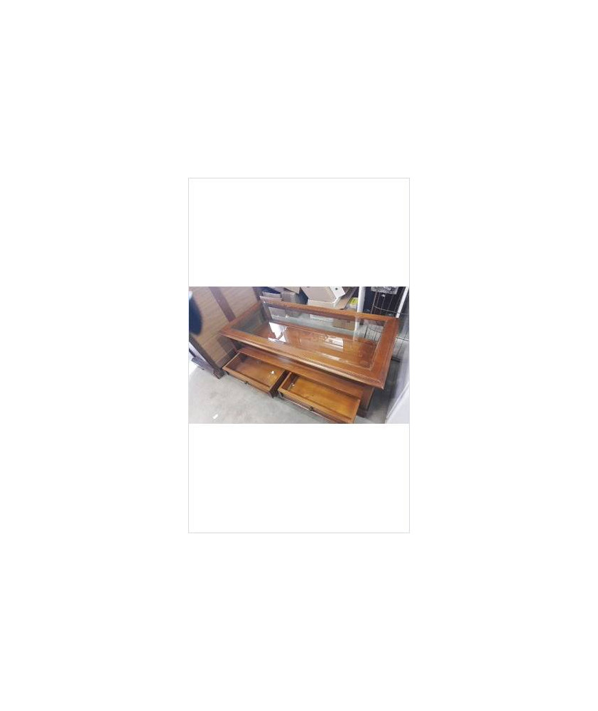 TABLE BASSE MERISIER 2 TIROIRS- DESSUS VERRE