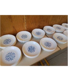 LOT DE 6 ASSIETES CREUSES DECO VEGETAL BLEUTÉ