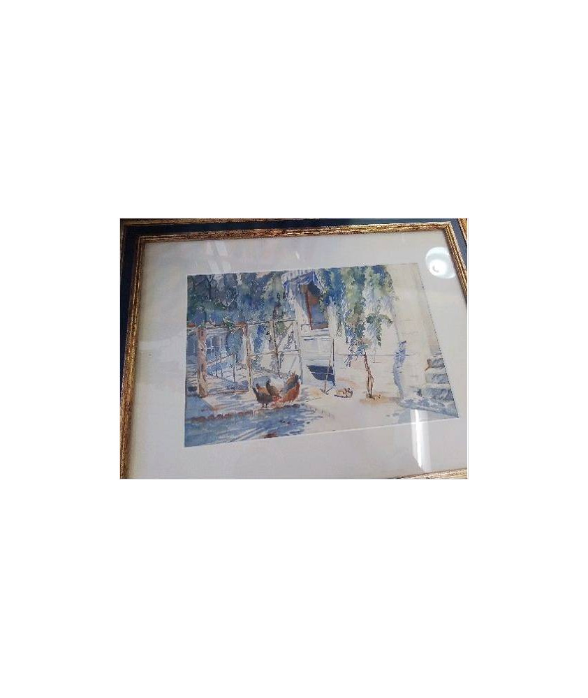 VERITABLE AQUARELLE AUX POULES
