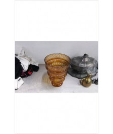 VASE CRISTAL CISELÉ AMBRE ET TRANSPARENT 