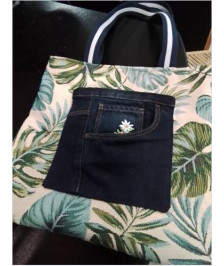 TOTE BAG FEUILLAGE BLEU VERT JEAN