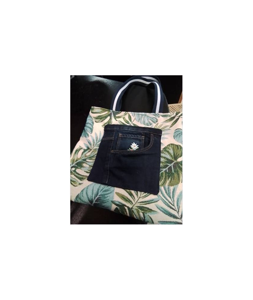 TOTE BAG FEUILLAGE BLEU VERT JEAN