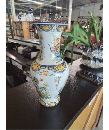 VASE CÉRAMIQUE BLANC AUX FLEURS ET AU PAON RHODES CRESCI