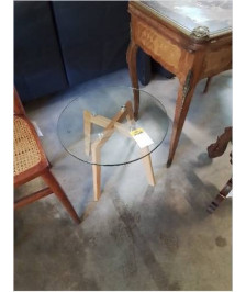 TABLE BASSE RONDE PIÈTEMENT BOIS CLAIR PLATEAU VERRE