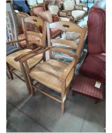 FAUTEUIL DE CHEMINÉE BOIS CLAIR PAILLÉ DOSSIER A POIGNÉE 