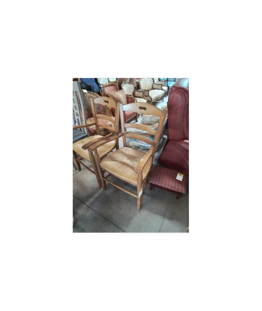 FAUTEUIL DE CHEMINÉE BOIS CLAIR PAILLÉ DOSSIER A POIGNÉE 