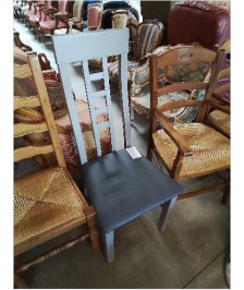 CHAISE BOIS GRIS HAUT DOSSIER ASSISE PU TAUPE