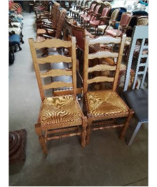 PAIRE DE CHAISES A ENTRETOISE BOIS CLAIR PAILLÉ PIEDS BALUSTRE DOSSIER 4 BARREAUX CHANTOURNÉ 
