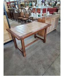 TABLE RECTANGULAIRE A ENTRETOISE BOIS CARRELÉ 124X74X75CM