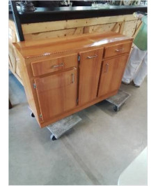 BUFFET DE CUISINE BOIS CLAIR 3 PORTES 2 TIROIRS ANNÉES 60