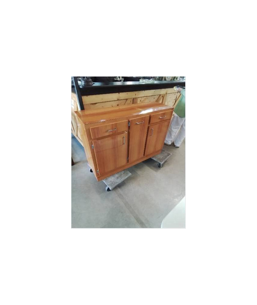 BUFFET DE CUISINE BOIS CLAIR 3 PORTES 2 TIROIRS ANNÉES 60