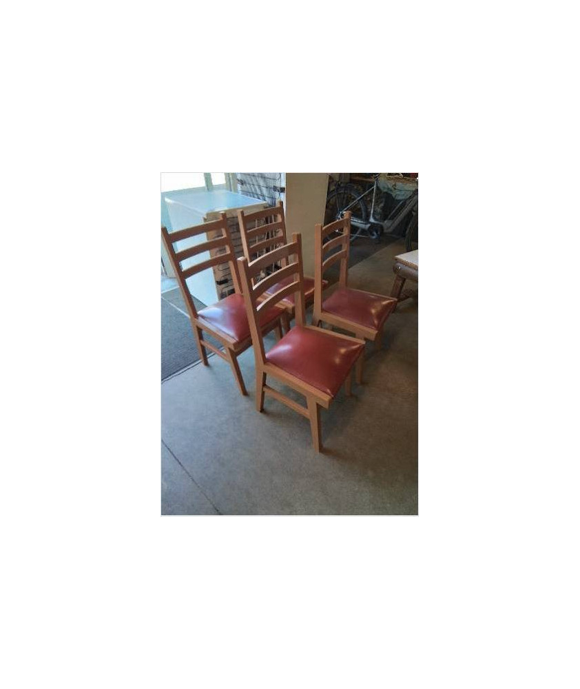 4 CHAISES BOIS PEINT CHOCOLAT ASSISE SKAÏ ROUGE ANNÉES 50