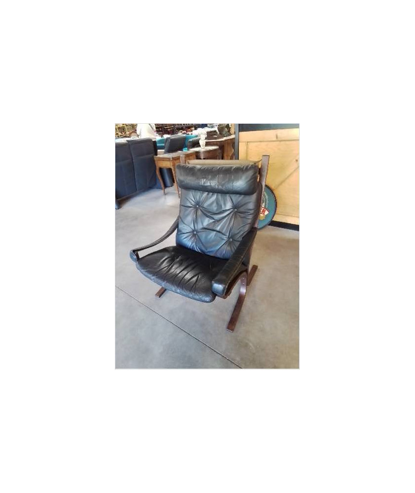 FAUTEUIL CUIR NOIR MODÈLE SIESTA PAR INGMAR RELLING(1920-2002) POUR WESTNOFA ANNÉES 70