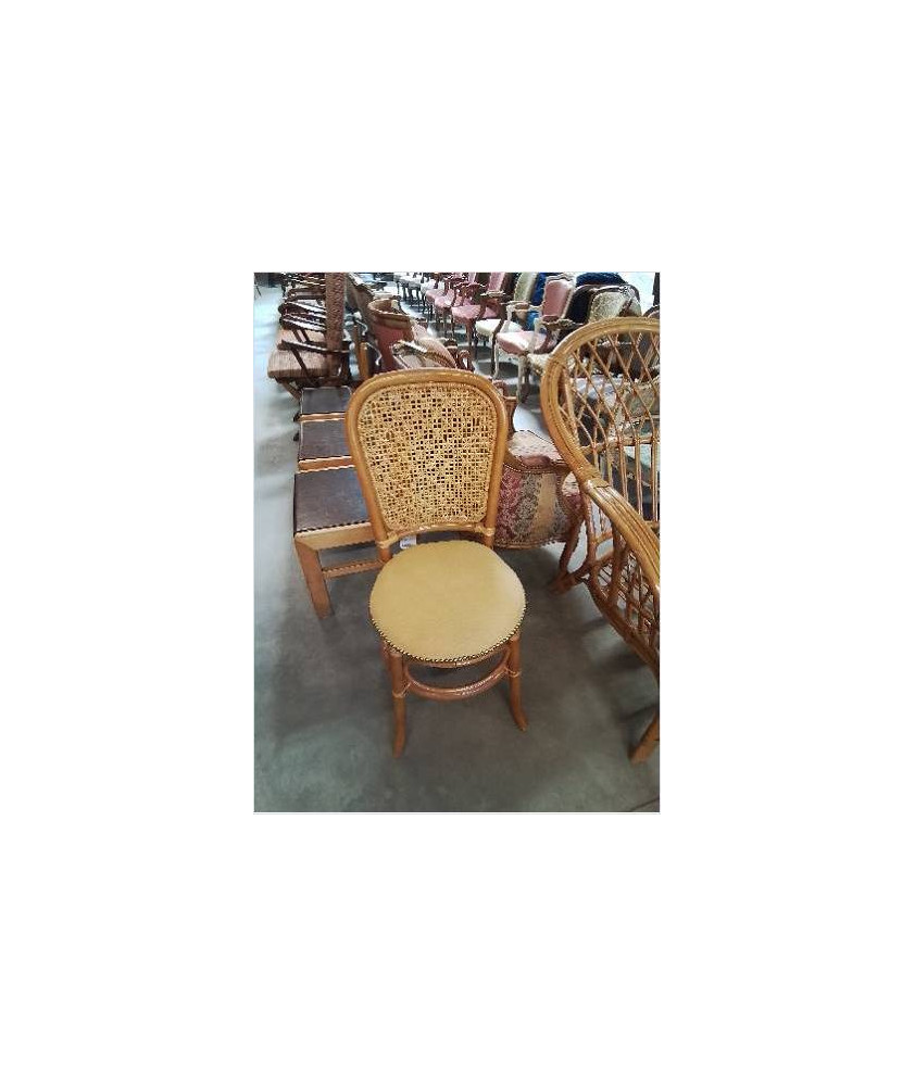 CHAISE ROTIN ET VANNERIE ASSISE TISSU JAUNE