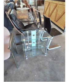 MEUBLE TV MÉTAL CHROMÉ 3 TABLETTES VERRE
