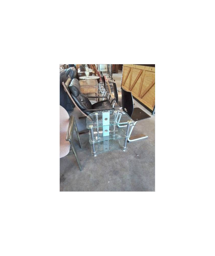 MEUBLE TV MÉTAL CHROMÉ 3 TABLETTES VERRE
