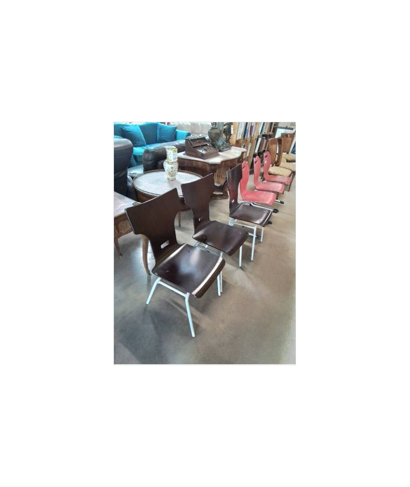CHAISE D’ACCEUIL PIÈTEMENT MÉTAL BLANC ASSISE BOIS CHOCOLAT 