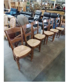 6 CHAISES BOIS PAILLÉ DOSSIER MOUSTACHE 