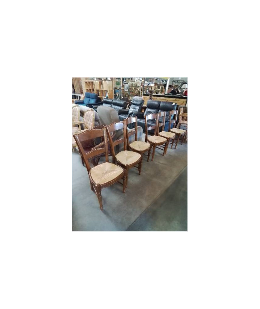 6 CHAISES BOIS PAILLÉ DOSSIER MOUSTACHE 