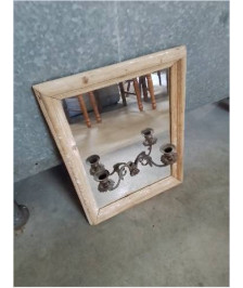  MIROIR RECTANGULAIRE BOIS NATUREL AVEC CHANDELIER METAL EN APPLIQUE 