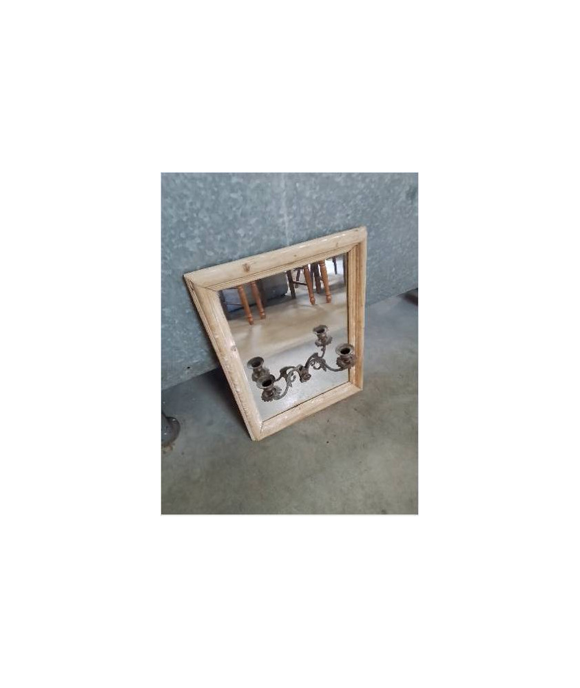  MIROIR RECTANGULAIRE BOIS NATUREL AVEC CHANDELIER METAL EN APPLIQUE 
