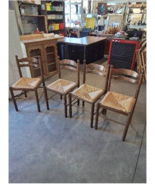 4 CHAISES DE CUISINE BOIS PAILLÉ 