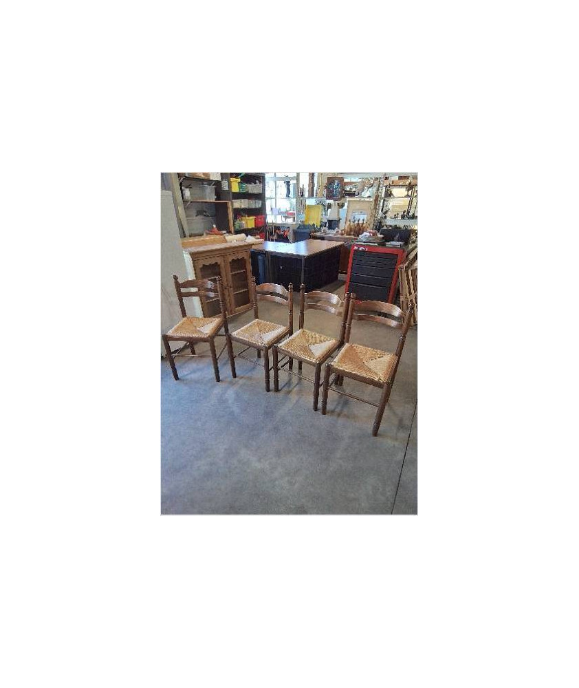 4 CHAISES DE CUISINE BOIS PAILLÉ 