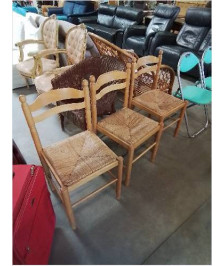3 CHAISES DE CUISINE BOIS CLAIR PAILLÉ 