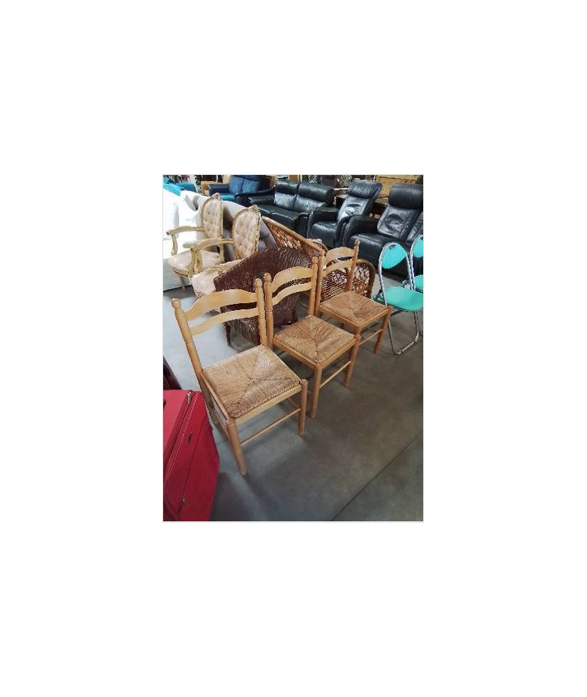 3 CHAISES DE CUISINE BOIS CLAIR PAILLÉ 