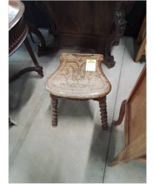 TABOURET BOIS GRAVÉ PIEDS TORSADÉ FIN XIXE