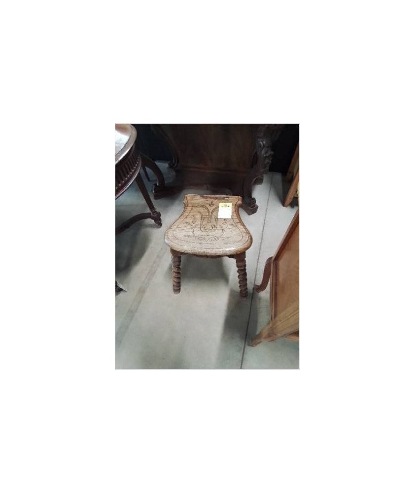 TABOURET BOIS GRAVÉ PIEDS TORSADÉ FIN XIXE