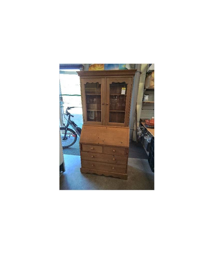SCRIBAN 2 PORTES VITRÉES 4 TIROIRS PIN