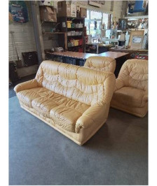 SALON 3 PIÈCES CANAPÉ + 2 FAUTEUILS CUIR ET PU JAUNE