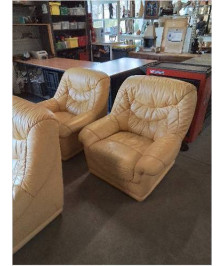 SALON 3 PIÈCES CANAPÉ + 2 FAUTEUILS CUIR ET PU JAUNE