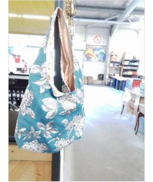 SAC EPAULE TISSU FLEURS GRIS ET BLEU