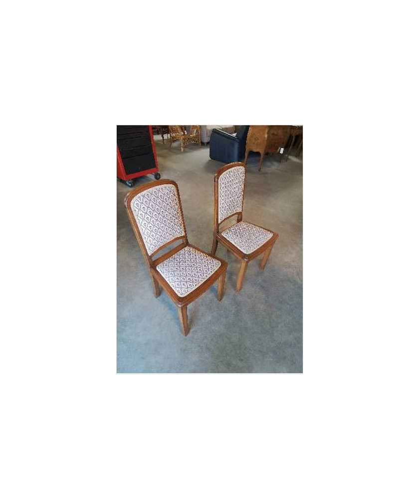 PAIRE DE CHAISES BOIS ASSISE ET DOSSIER CAPITONNÉ TISSU ECRU BLEU ANNÉES 40 PAIRE DE CHAISES BOIS ASSISE ET DOSSIER CAPITONNÉ TISSU ECRU BLEU ANNÉES 40