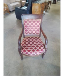 FAUTEUIL STYLE EMPIRE ACCOTOIRS AU DAUPHIN TISSU GRENAT DORE XIXE