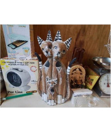 SCULPTURE TRIO CHAT EN BOIS 