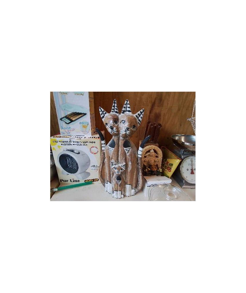 SCULPTURE TRIO CHAT EN BOIS 