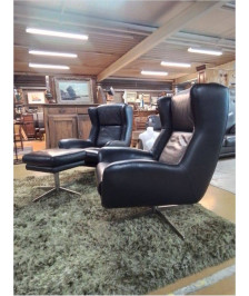 FAUTEUIL CUIR + REPOSE PIED