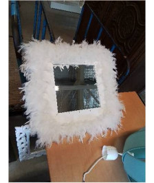 MIROIR CARRÉ BLANC PLUMES