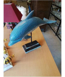 STATUETTE DAUPHIN SOCLE BOIS