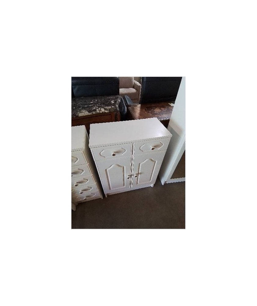 MEUBLE DE SALLE DE BAIN BOIS MOULURÉ BLANC 2 TIROIRS 2 PORTES 