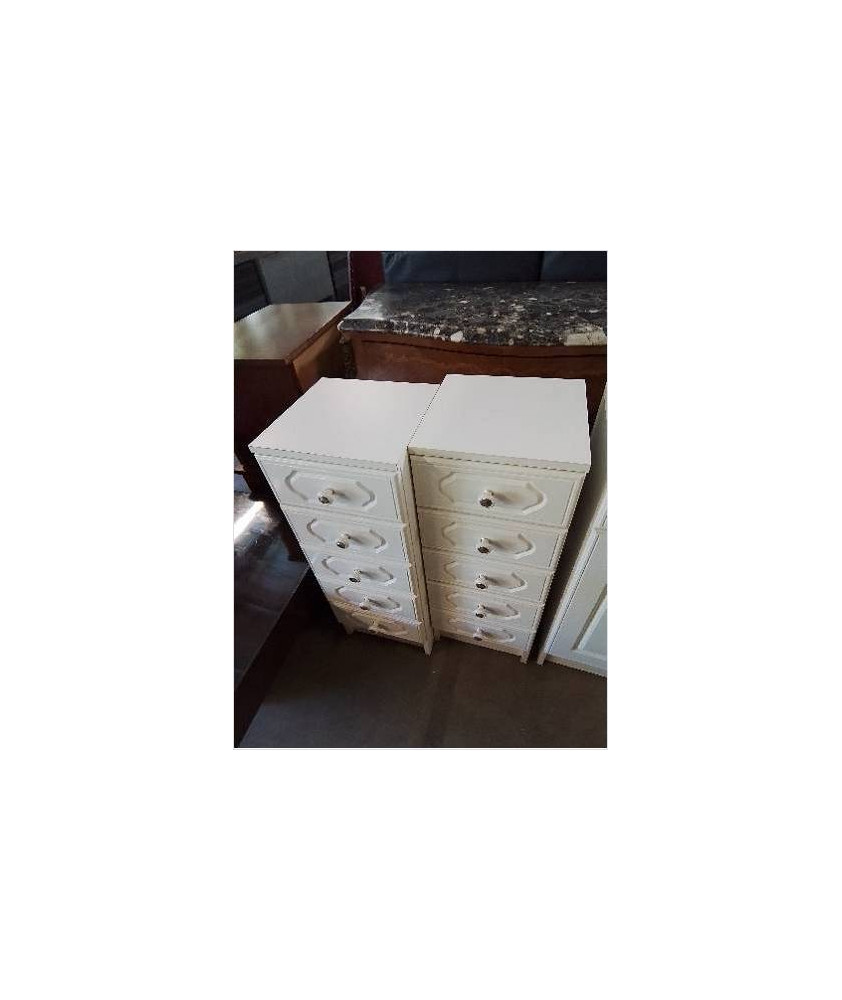 MEUBLE DE SALLE DE BAIN BOIS MOULURÉ BLANC 5 TIROIRS 