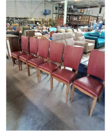 6 CHAISES BOIS CLAIR ASSISE ET DOSSIER SKAÏ GRENAT ANNÉES 50